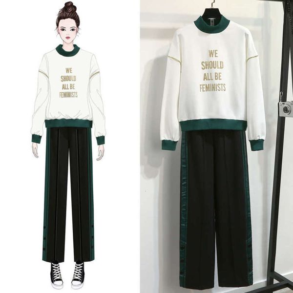 

2019 new large women's fashion fall loose running two piece sweater set for female students, Gray