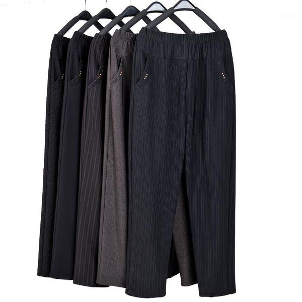 

women's pants & capris for women high waist pocket summer autumn large size 4xl 5xl long trousers pantalon femme 2021 fashion elegant c, Black;white