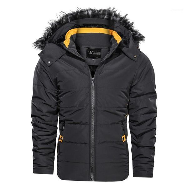 

winter new men parka jackets warm thick mens casual hooded parka coats outwears male velvet fur zipper down overcoat windbreaker1, Black