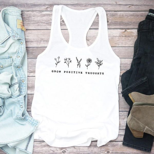 

vest grow positive thoughts tank womens racerback aesthetic botanical print tank fashion summer inspired workout tee shirt, White