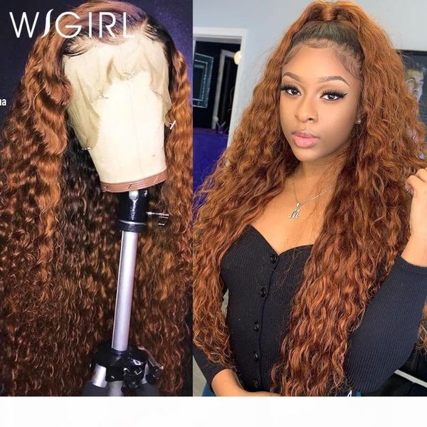 

wigirl ombre color water curly remy lace front human hair wigs highlight deep wave colored brown 1b 30 frontal wig pre plucked, Black;brown