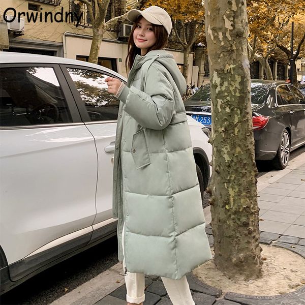 

women's long winter coat lady office orwindny 2020 park solid high street jackets wadded chaquette female hooded svdjj, Black