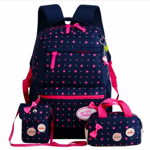 

new cartoon star print student school bag child girl backpack 3pcs/set large capacity waterproof school bag shoulder bag y0125