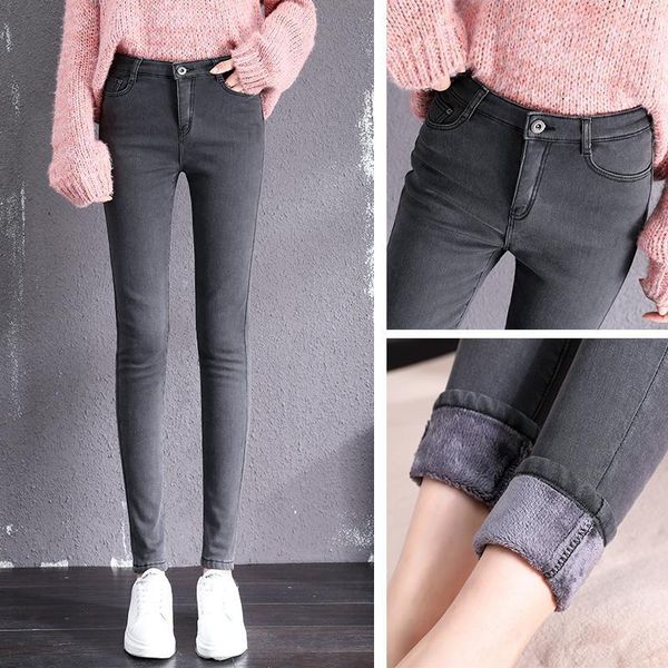 

winter warm thick fleece woman's jeans with high waist jeans woman mom women's for women jean femme plus size black1, Blue