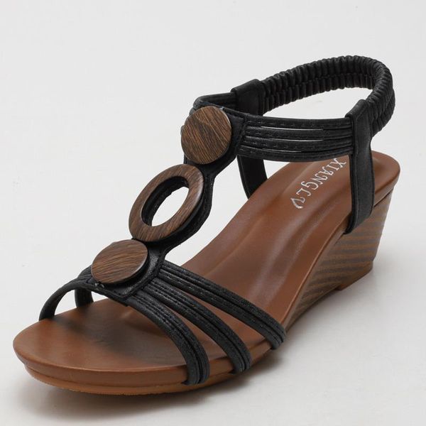 

woman summer vintage wedge sandals buckle casual sewing women shoes female ladies platform retro sandalias plus size, Black