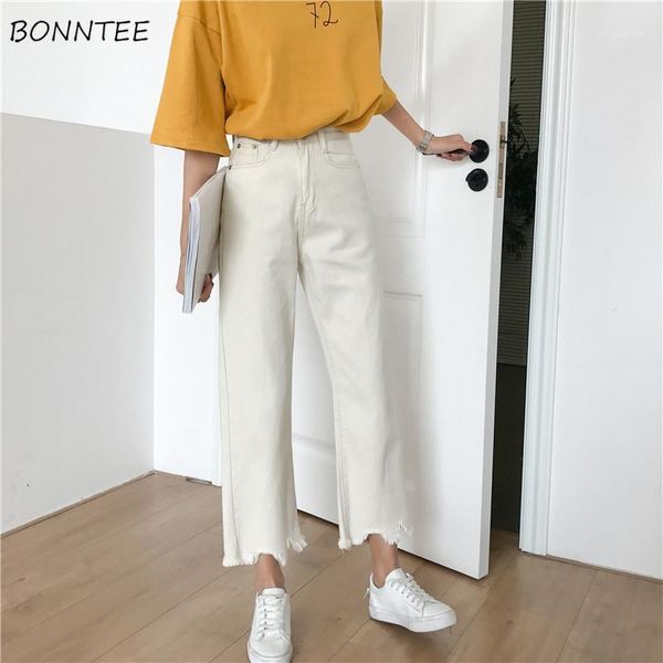 

jeans women straight loose all-match high waist korean style pockets ankle-length trousers womens solid streetwear chic students1, Blue