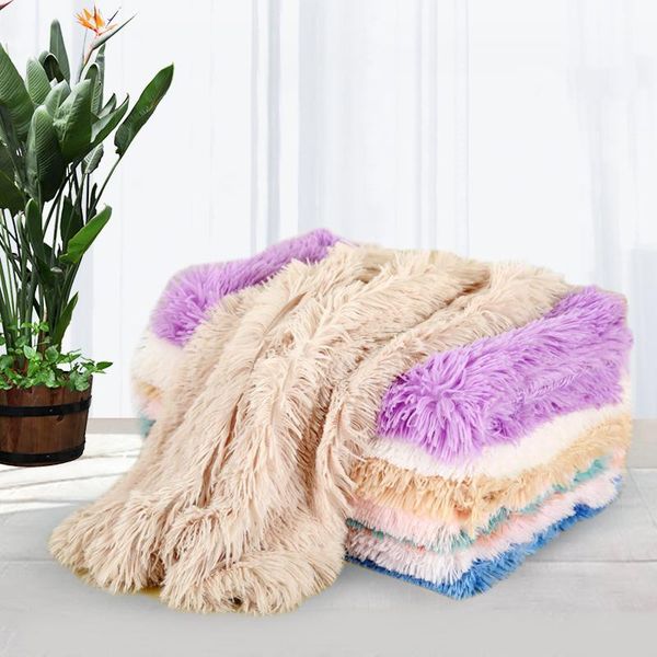 

kennels & pens long plush warm pet blanket cat bed mat soft fluffy deep sleeping cover for small medium large dogs cushion supplies