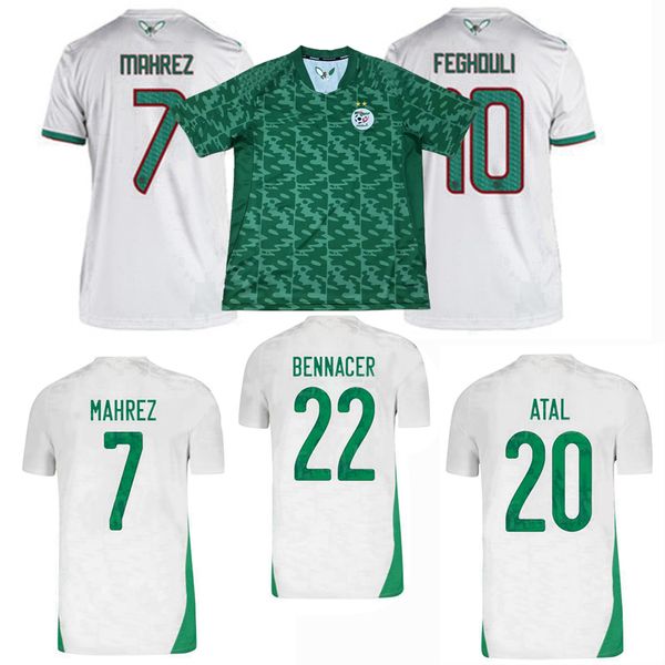 

new 2 star 20 21 algeria soccer jersey home away atal mahrez brahimi feghouli 2019 2020 2021 football men and kids shirt, Black;yellow