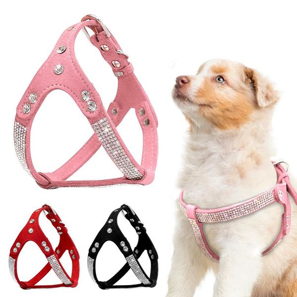 

soft suede leather puppy dog harness rhinestone pet cat vest mascotas cachorro harnesses for small medium dogs chihua sqcpau