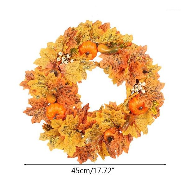 

45cm artificial pumpkin wreath autumn garland door hanging decoration t5eb1