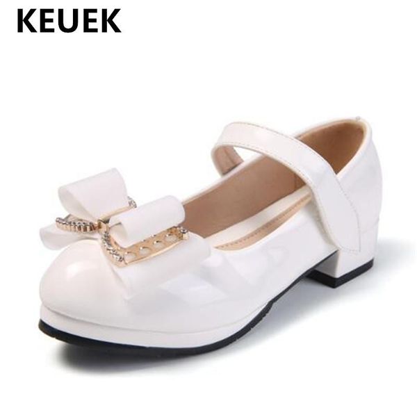 

new spring/autumn girls high-heeled leather shoes children princess black student white dance party shoes kids red size 26-39 02, Black;grey
