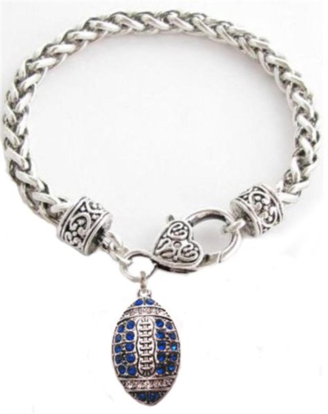 

link, chain 2pcs/set rhodium plated zinc studded with sparkling crystal football multi-color pendant bracelet, Black