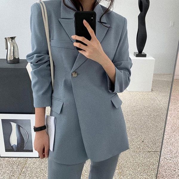 

korea office lady blazer jacket two piece set women work loose pants blazer suits elegant casual trousers 2 piece, White