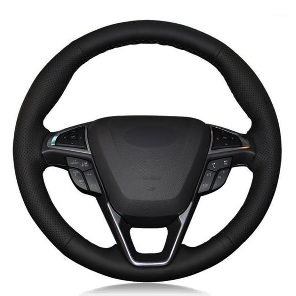 

car steering wheel cover hand-stitched black artificial leather for mondeo fusion 2013-2020 edge 2020-20201