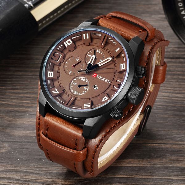 

2020 curren mens watches waterproof leather men's watches quartz man watch with date clock curren 8225, Slivery;brown