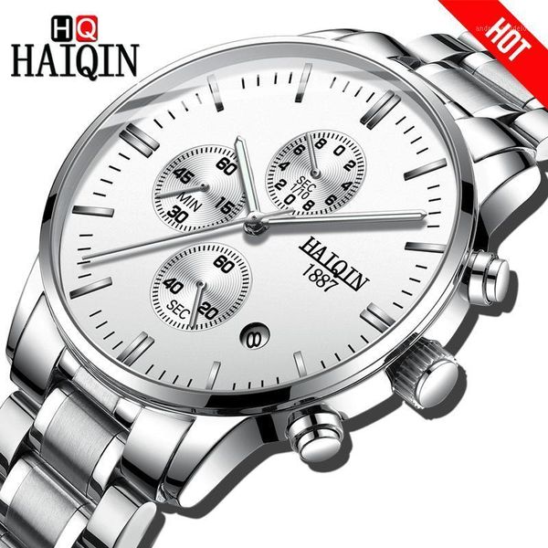 Нарученные часы Haiqin Sport Quartz Men's Watch Business Простые черные стальные часы на открытые водонепроницаемые запястья подарки Reloj hombres1