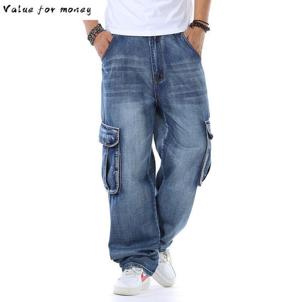 

2020 япония нового стиль mens straight denim штаны байкер джинсы мужские мешковатые сыпучие синие джинсы с боковыми карманами мужчин, Blue