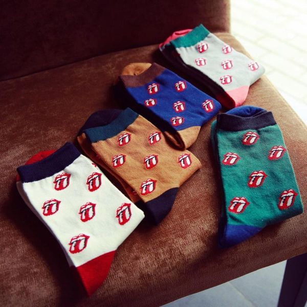 

mens rose lips heart socks funny cotton happy socks european usa skateboard hip hop street crew harajuku art fashion short1, Black