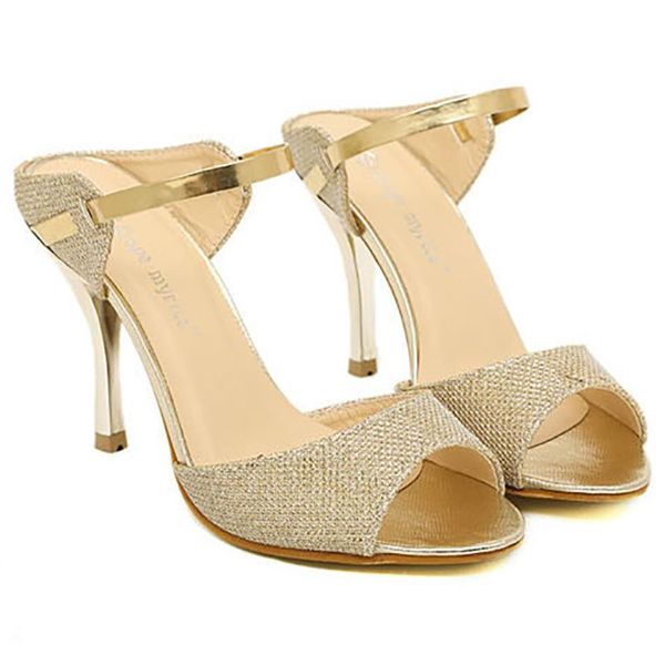 

new fashion high heeled noble lady 's sandals peep toes party slipper shoes, Black