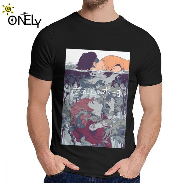 

спорт поньо на утесе by the sea миядзаки хаяо tee вокруг шеи graphic печать человек из органического хлопка большого размера homme футболочк