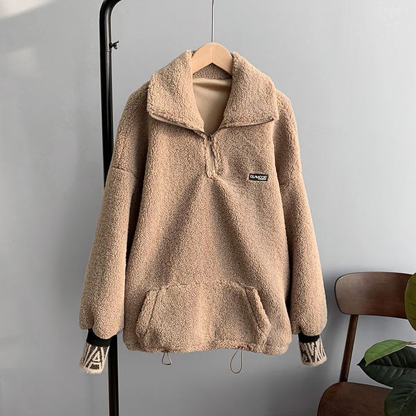 

2021 new spring long sleeve thick turn down collar oversize winter warm hoodies women en2h, Black