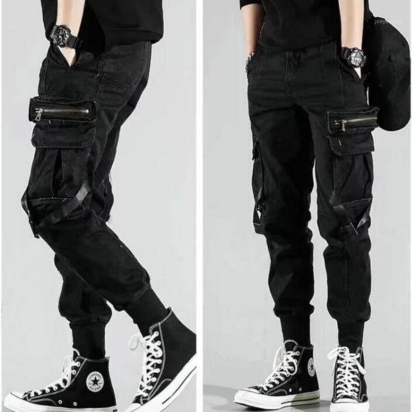 

men's side pockets harem pants 2019 autumn hip hop casual ribbons design male joggers trousers fashion streetwear pant black1, Black