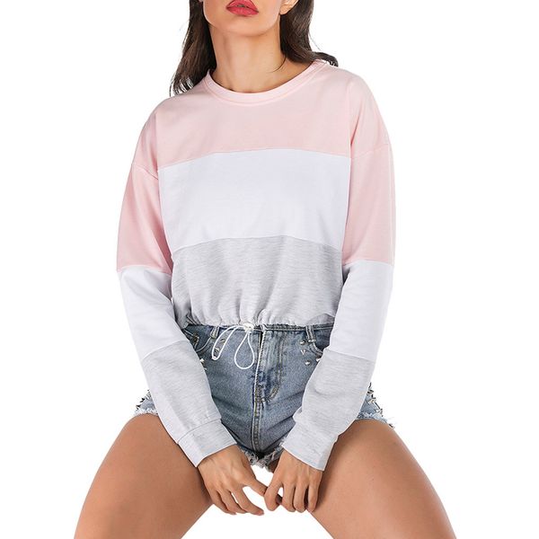 

autumn hoodie sweatshirt fashion women casual o-neck patchwork long sleeve sweatershirt para kg-169, Black