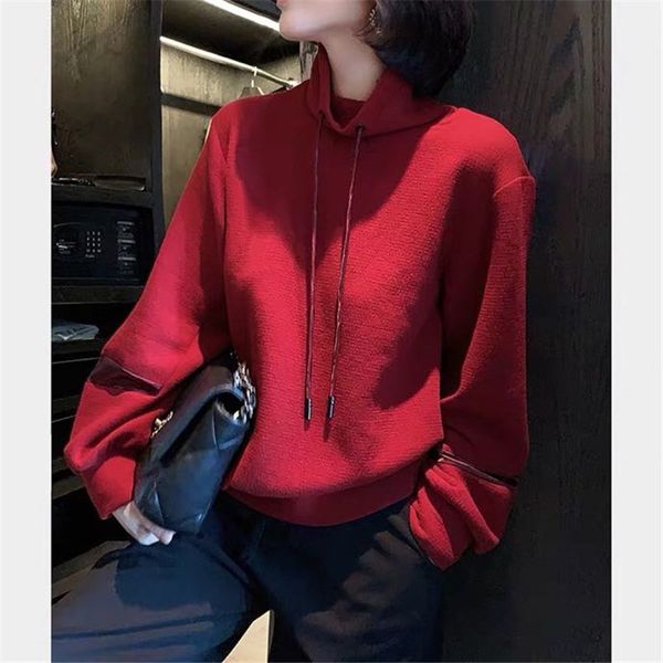 

2020 new knight red drop shoulder sleeve silhouette ladies sweater knitted loose irregular hem beveled sweater, Black
