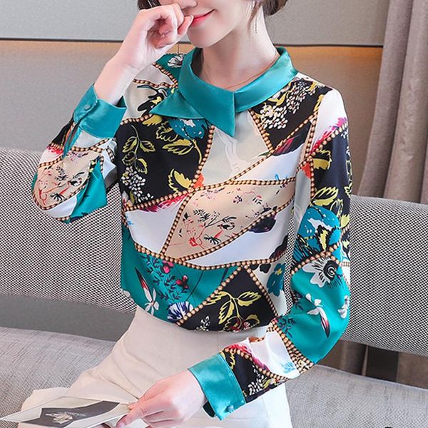 

printed lady chiffon shirt elegant female long sleeve chiffon blouse casual clothing fashion women korean 2021 autumn, White