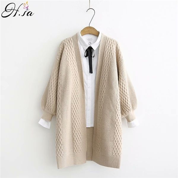 

h.sa spring sweater cardigans women v neck lantern sleeve open stitch loose sweater jacket clothes female knit coat 201111, White;black