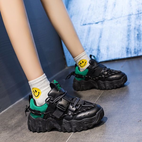 

2021 the new autumn chunky sneakers breathable mesh platform female trainers gross background vulcanize women's shoes gk6q, Black