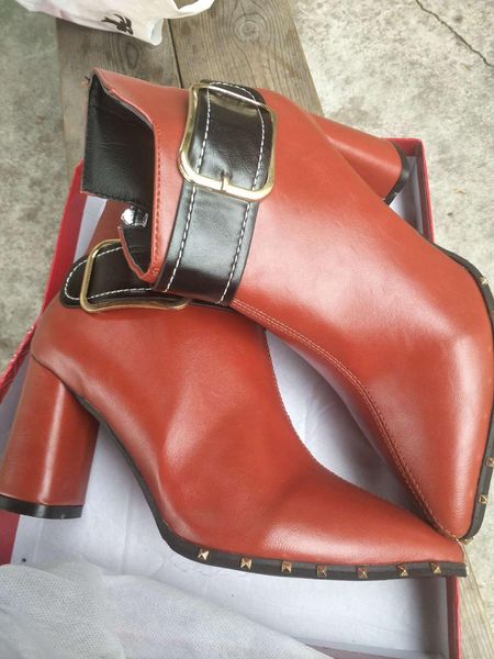 

boots rivet tip pu leather high heel shoes women, Black