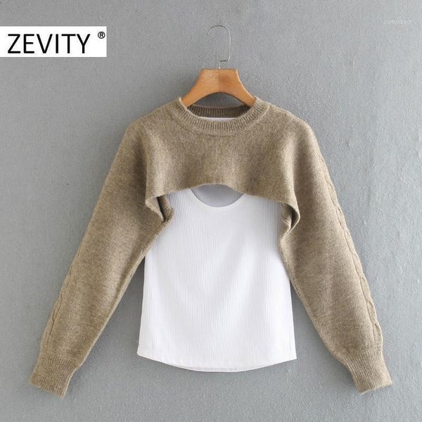 

women's sweaters zevity women high street o neck white vest patchwork knitting sweater female long sleeve casual chic pullover s4111, White;black