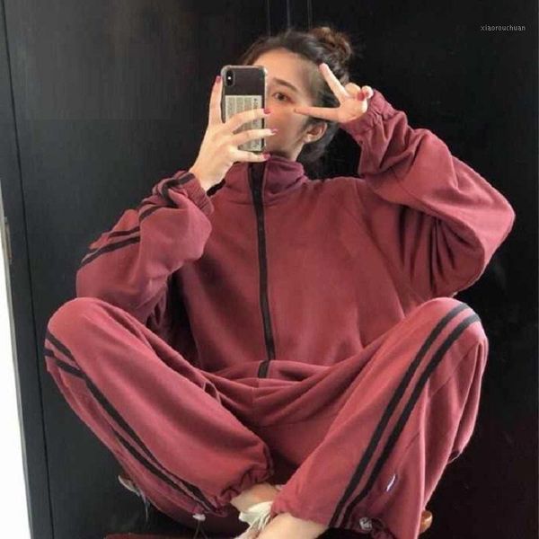 

suit new korean women clothes 2020 autumn womens tracksuits suits set + high waist wide leg pants casual fashion two-piece set1, Gray