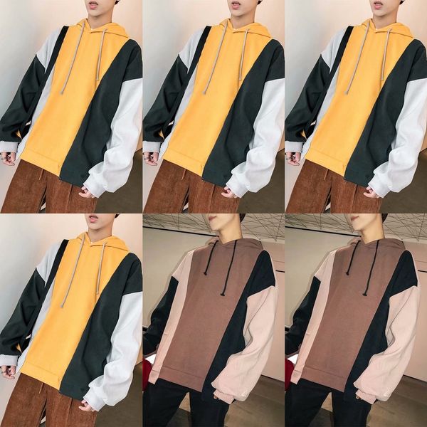 

мужская осень толстовка с длинным рукавом шить цветовой контраст рыхлого негабаритные модного бренд супер сек модулей горячего наряда студен, Black