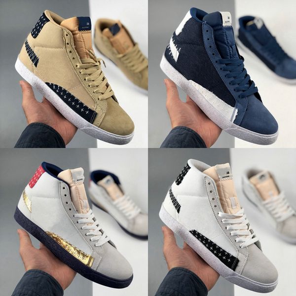 

2020 new sb blazer mid premium sashiko sesame embroidered mens sports running shoes women skateboard sneakers casual blazers des chaussures