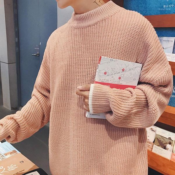 

oversized sweater men spring autumn solid knitted sweaters o neck chic loose men's pullover korean style clothing yt503041, White;black
