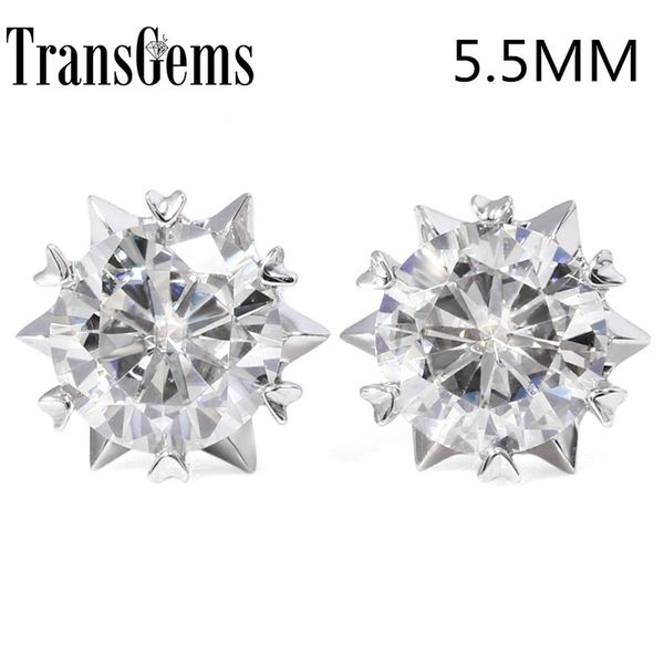 

transgems snow flower shaped 14k 585 white gold 1.2ctwct 5.5mm moissanite stud earrings push back for women wedding jewelry y200620, Golden;silver