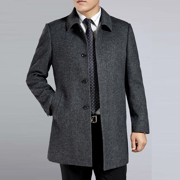 

middle age men's cashmere coat men wool trench male turn down collar single breasted woolen outerwear new autumn winter lj201110, Black