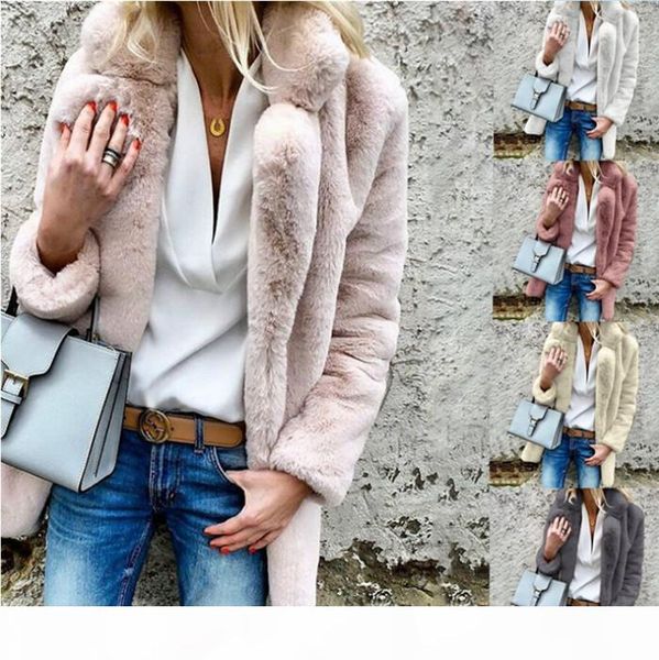 

solid color fleece women coats slim lapel neck long sleeve cardigan womens designer clothing autumn winter fashion ladies outerwear coats, Black