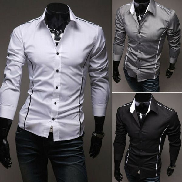 

mens formal shirt long sleeve dress business shirts regular fit with 3 colors asian size -3xl, White;black