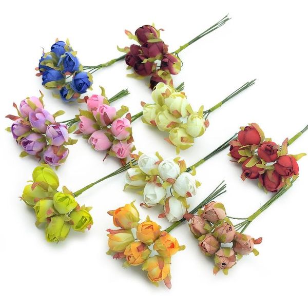

6pcs/lot silk rose artificial flower bouquet for wedding home decoration mariage flores accessories fake bud flowers