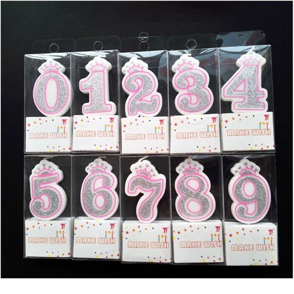 

creative silver pink/blue crown birthday candles digital 0-9 smoke-candles cake for children gifts birthday de sqcsst