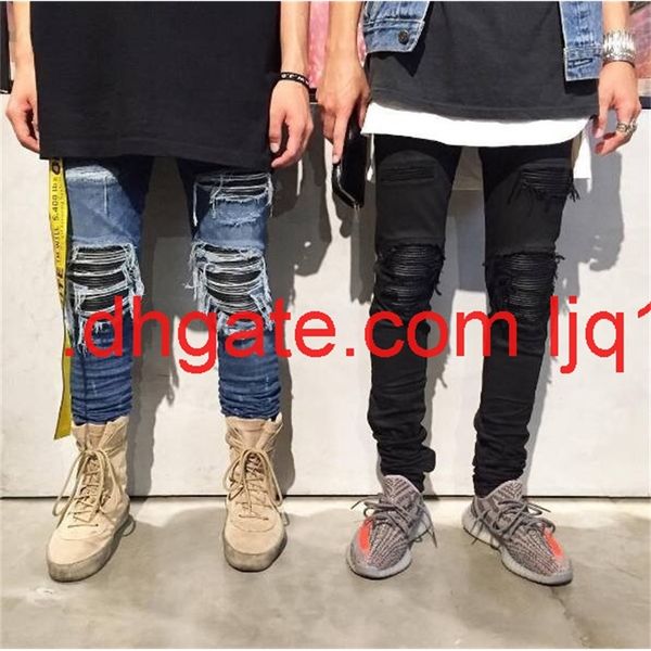 

gaojiechao brand gaojiedilapidated slim fitting small leg jeans men's locomotive pants, Blue