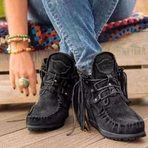 

boots women's shoes lace up rubber round toe winter footwear boots-women booties woman low heel fashion 2021 womens, Black
