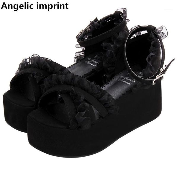 

angelic imprint woman mori girl lolita cosplay shoes lady high heels pumps women princess summer dress sandals 33-47 lacework1, Black