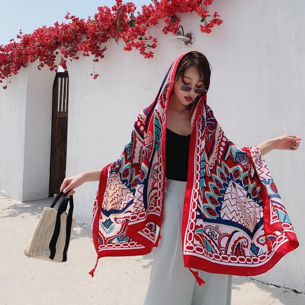 

scarves 2021 oversize180*100cm soft cotton print scarf for women shawls and wraps foulard femme thin summer female stole hijab, Blue;gray