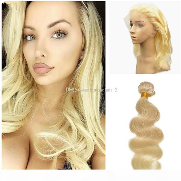 

malaysian virgin human hair with blonde 360 lace frontal closure pre plucked body wave full 360 frontals band with baby hair 4pcs lot, Black;brown