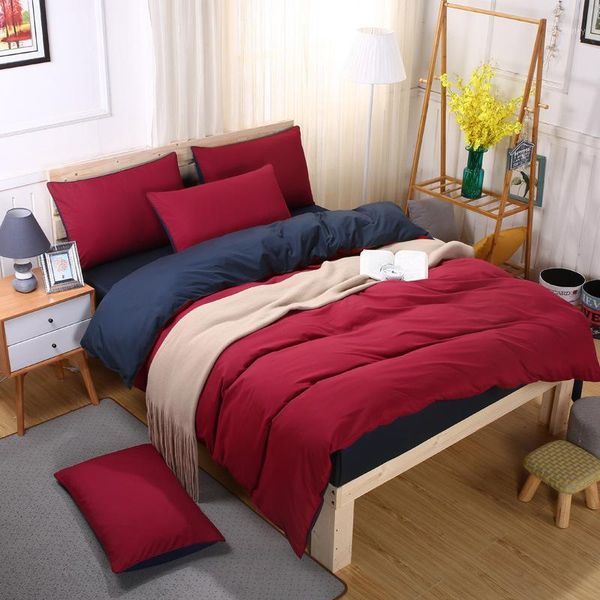 

bedding sets nordic wine red set guest room home decor solid bed linens pillowcase flat sheet twin  duvet cover1