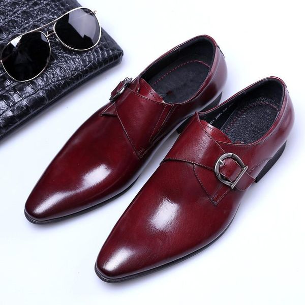 

size 39-48 strap buckle mens formal loafers men dress shoes leather pointed shoes men italian suit zapatos hombre oxford, Black